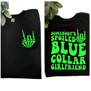 blue collar girlfriend shirt cute retro popular trending black and green short sleeve  Womenswear T-Shirt Top Style