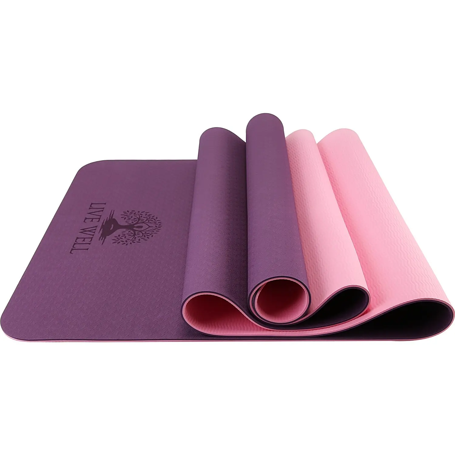 Live Well Thick Yoga Mat - 6mm TPE Non-Slip Exercise Mat for Home Gym, Dual Color (Purple/Pink) Yoga Mats for Women, 6ft x 2ft