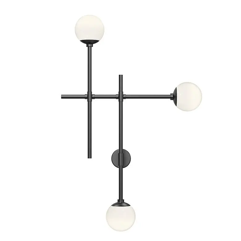 Sabon 3-Light Triple Sconce with White Etched Globe for Modern Minimalist Illumination