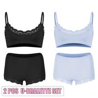 U-Bralette Set(Black/Haze Blue)