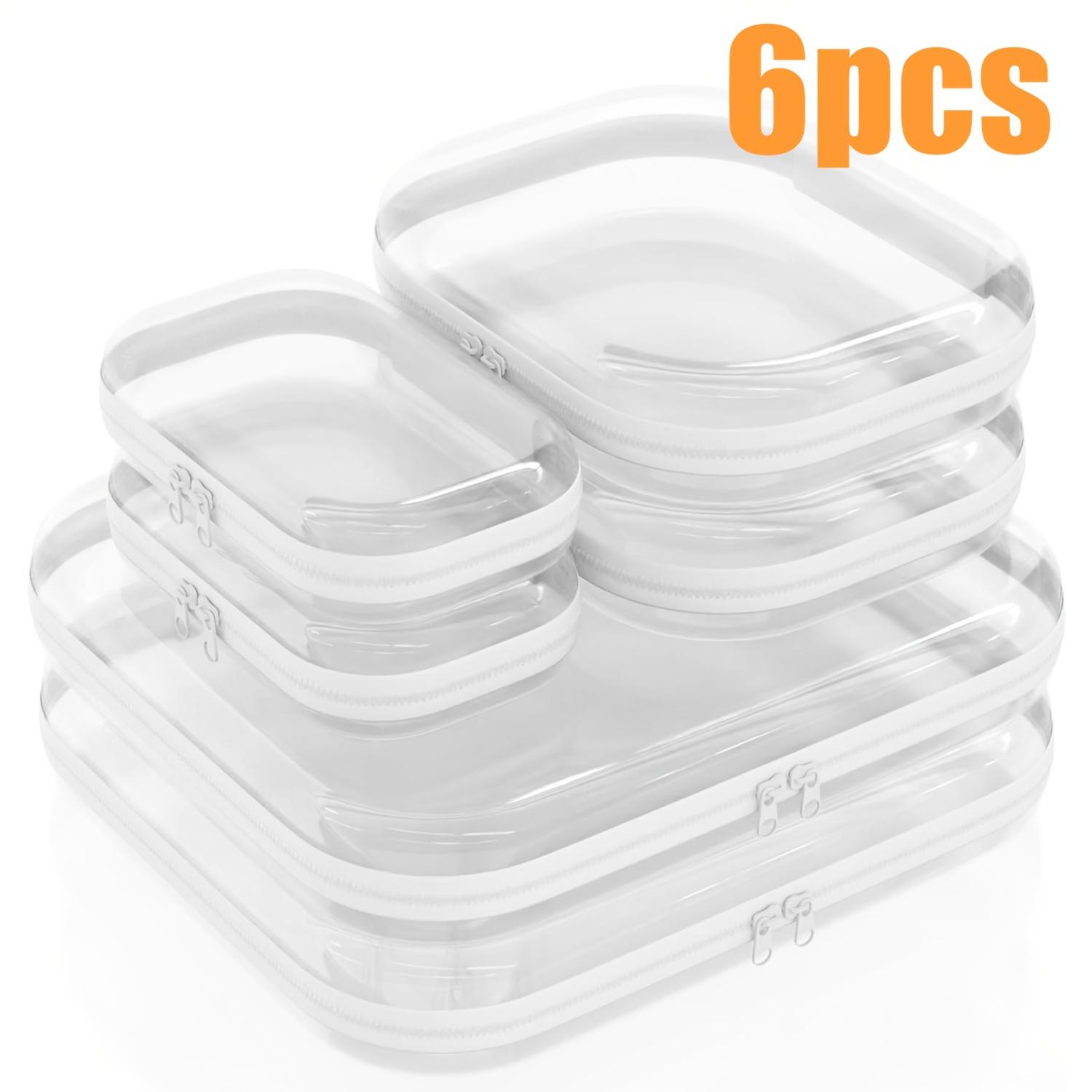 6pcs Double Zippered Hard Pouch, Transparent Storage Bag, Includes 3 Different Sizes.Toy Storage, Hard Plastic, Pencil Case, Hard Plastic Clay Organiser, Clear Hard-shell Zip Case, Portable Make-up Bag for Holidays, Bathroom And Storage