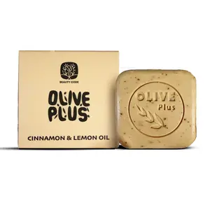OLIVE PLUS Cinnamon & Lemon Oil Soap Bar – Balancing Exfoliating Cleanse with Organic Olive Oil & Citrus | 100g | COSMOS Organic