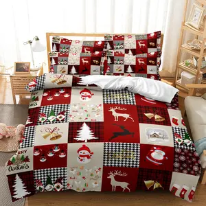 3pcs Christmas Reindeer & Red Black Plaid Duvet & Houndstooth Patterns - All-Season Bedding For Holiday Decor & Christmas Gift, Machine Washable - Festive Winter Bedding Set for Holiday Decor & Christmas Gift, Seasonal Home Decorative Bedding Set