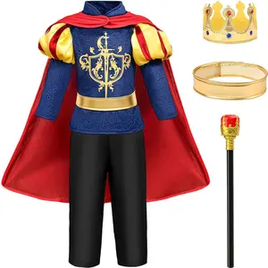 L-B033   Boys King Prince Charming Costume with Cape Kids Royal Dress Up Outfits Halloween Cosplay Role Play Birthday Gifts