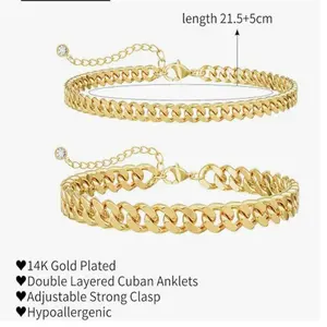Chunky Cuban Link Chain Anklet for Women Waterproof Adjustable Length 8.5+2 Inch Fashion Chic Accessories Trendy Layered Anklet Set Jewelry Gift Aluminum Infinity Style Choker Necklace elegant chain design non-tarnish stainless steel vvs moissanite cuban