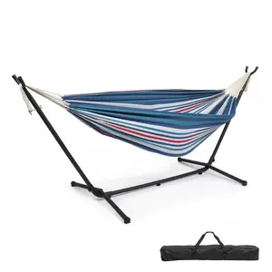 Double Hammock with Stand Heavy Duty 2-Person Hammock for Outdoors Indoors Blue Purple Stripes Includes Portable Carrying Bag