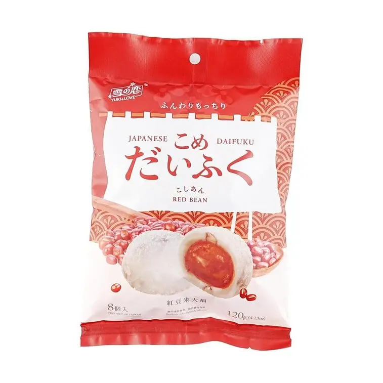 Yuki & Love Sweet Red Bean Rice Mochi, Starchy Snack Cakes & Pastries - 120g