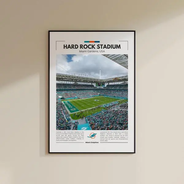 Vintage Hard Rock Stadium Dolphins Poster - Retro Collage Wall Art Print