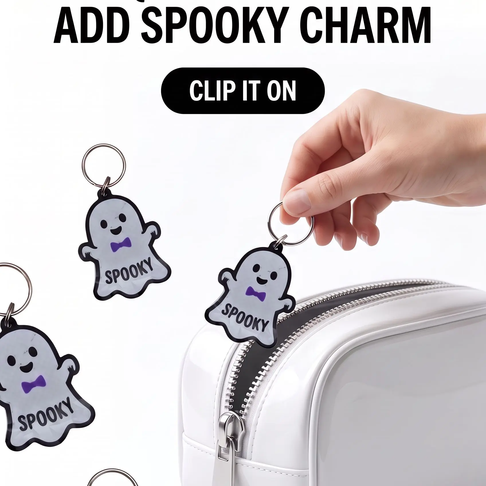 3D Printed Purple Bow Tie Spooky Ghost Collectible Keychain - Cute Halloween Bag Charm, Boo-Themed Fashion Accessory Gift