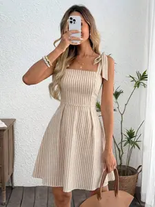 Women's Casual Colorful Striped Tie Shoulder Sleeveless Dress, Summer Beach Dress, casual dresses, Vacation, Cruise Wear, Spring Set, Womenswear, Lady