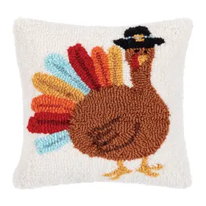 C&F Home 10" x 10" Colorful Turkey Hooked ThrowPillow