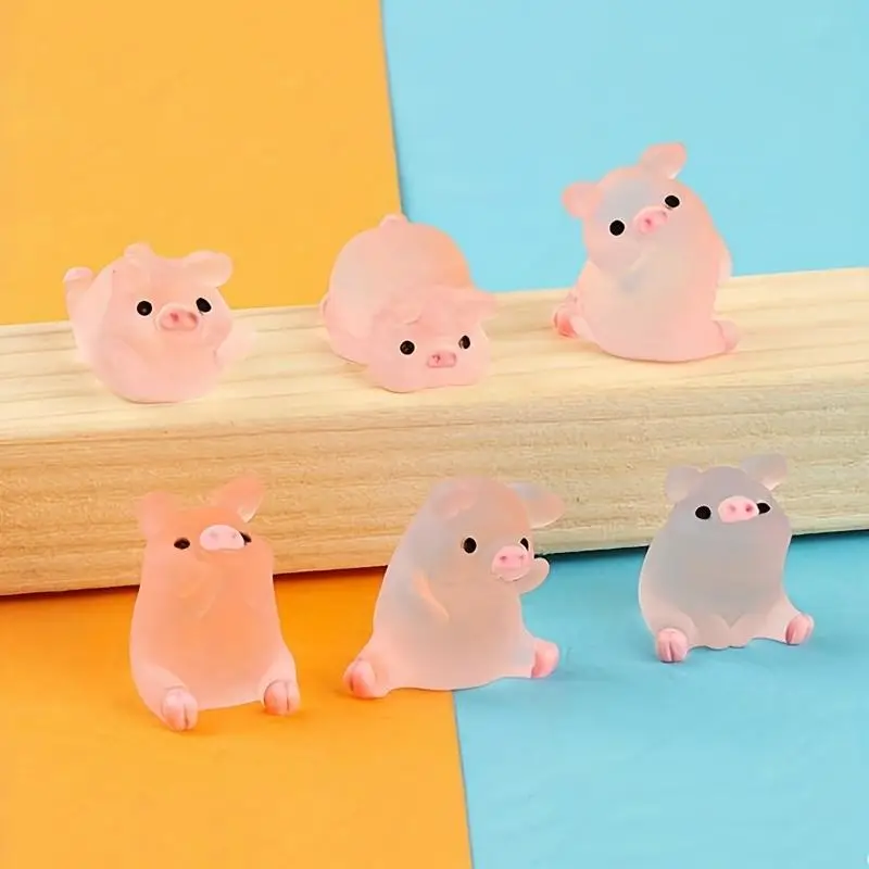 Cruel Summer Luminous Piggy Design Craft, 6 Counts Sweet Furniture Home Decoration Creative Pig Shaped Decoration, Home Decor Statues, Saving Challeng