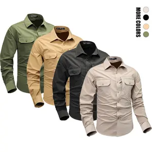 1-pack men’s outdoor quick-dry breathable work shirt, wear-resistant and wrinkle-resistant, long sleeves with two pockets, suitable for commuting, sports, and multi-scene styling