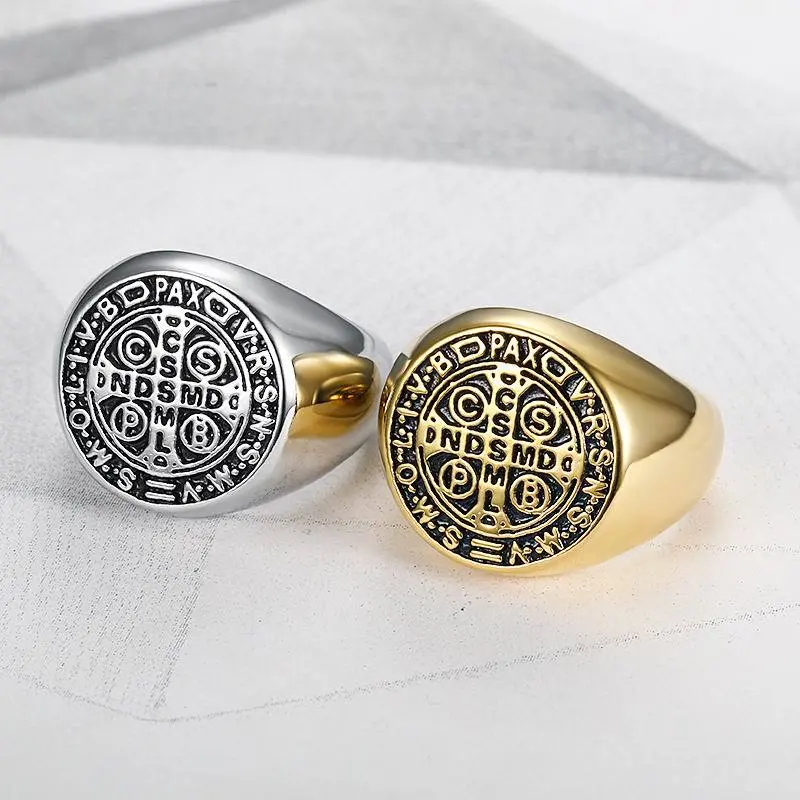 Men's Vintage Ring Set, Stainless Steel Jewelry with Engraved Crosses, Fashion Ring Stack for a Hip-hop Look
