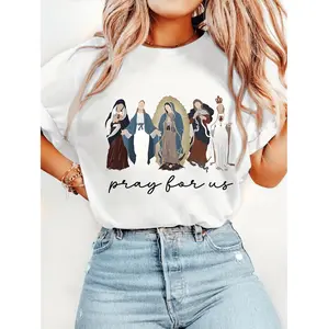 Women Catholic T Shirt With Mary Design For Christian Faith Casual Wear For Women And Girls At Affordable Price In White