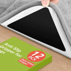 12 Pcs Rug Tape, Non Slip Carpet Tape for Hardwood Floors, Double-Sided Adhesive Rug Stickers Keep Corners Flat, No Residue/Bpa-Free agdxnlrl