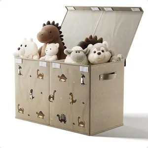 Collapsible Dinosaur Print Kids Toy Storage Box with Handles, Removable Divider & Detachable Lid, Large Storage Bin for Boys & Girls Toys Fits Living Room Bedroom Playroom