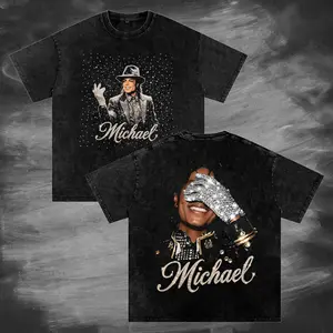 Retro Michael Jackson Black Rhinestone Shirt, MJ 2 sides T-shirt, Vintage 90s King Of Pop Tee, Unisex Tee for Fan
