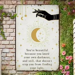1pc 8*12 in Vintage Moon and Stars Wall-Mounted Metal Wall Sign - Celestial Night Sky Theme with Moon Phases & Twinkling Stars, Durable Mural Suitable for Home Decor, Bedroom, Bathroom - Installation & Low-Maintenance wall art