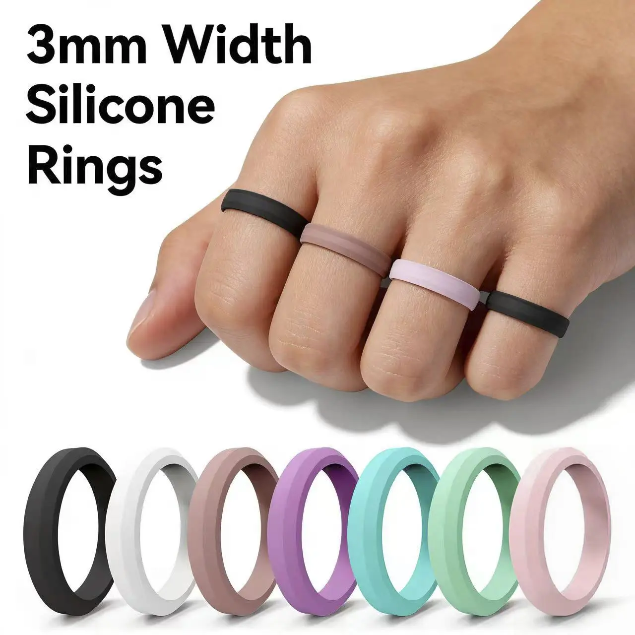TopJewe - 1pc Sports Hypotenuse Silicone Ring 7 Color for Women Wedding Rubber Bands Hypoallergenic Flexible Finger Rings