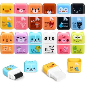 12 Pack Cute Pencil Erasers with Clean up Roller for Eraser Shavings, Suitable for Party Favors Gift Supplies