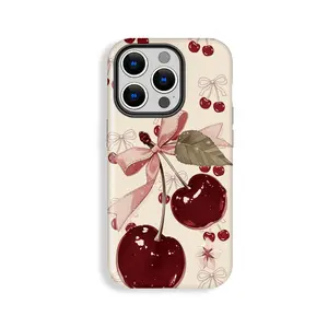 Cute Stick Figure Cherry and Bow Pattern Phone Case, Phone Case Suitable for Iphone 11/12/13/14/15/16/17 Pro Promax Plus Air