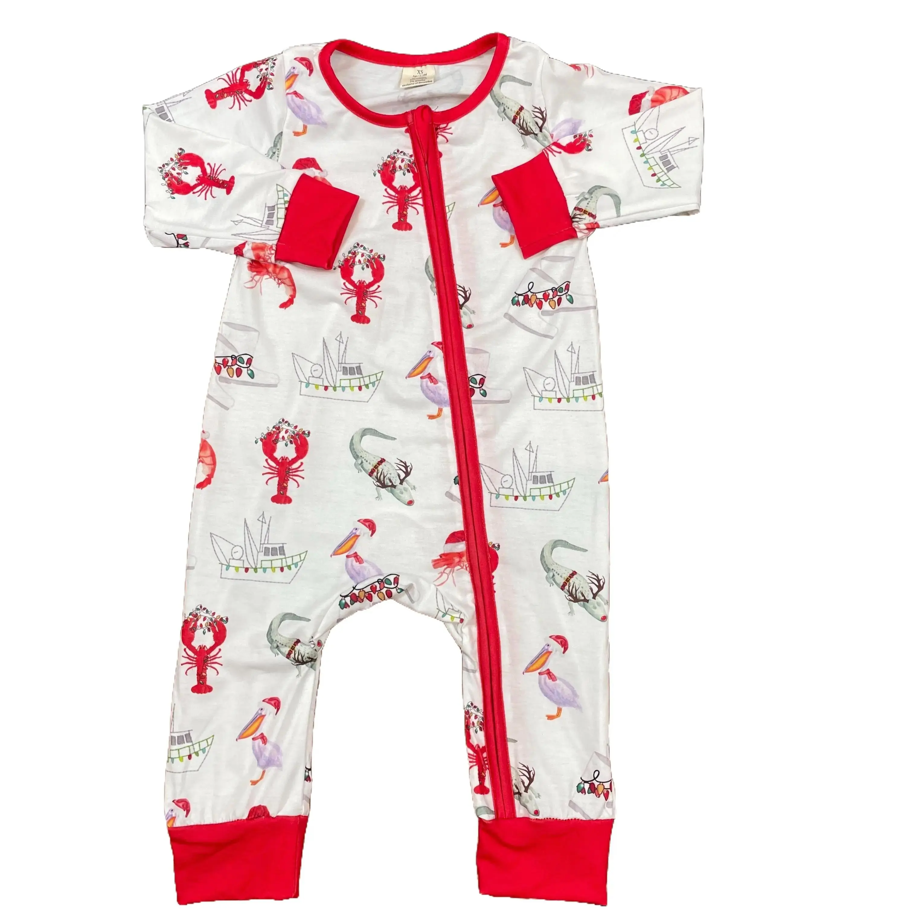 C baby christmas zipper romper newborn christmas sleep wear crawfish gift onesie zip romper
