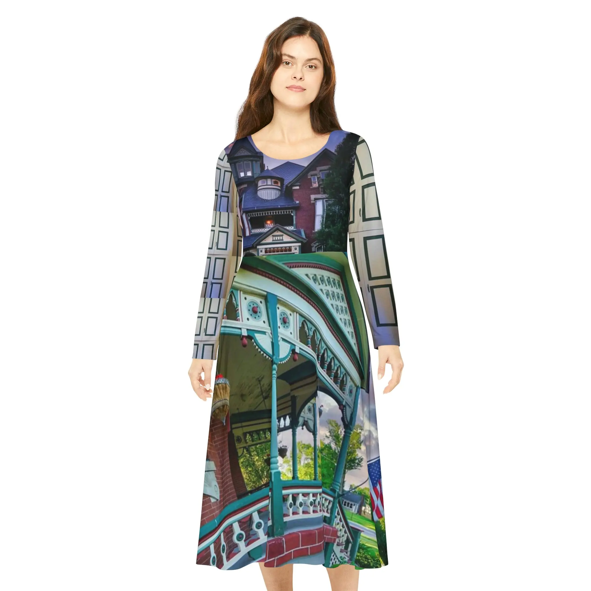 2816 N Main 45840 Housing Boom Women's Long Sleeve Dance Dress (AOP)