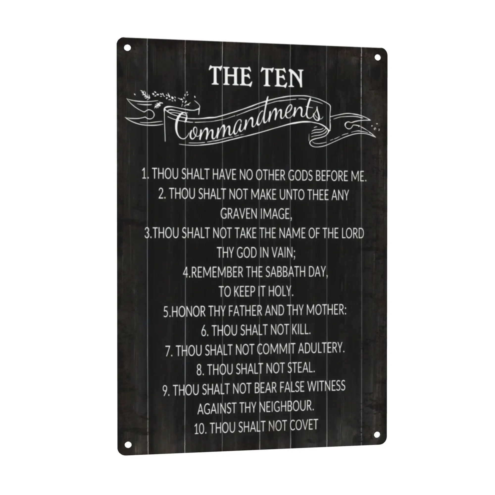 The Ten Commandments Black Metal Sign, Christian Scripture Wall Art, 12x8in Aluminum Decor for Home, Church, Prayer Room