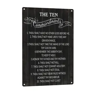The Ten Commandments Black Metal Sign, Christian Scripture Wall Art, 12x8in Aluminum Decor for Home, Church, Prayer Room