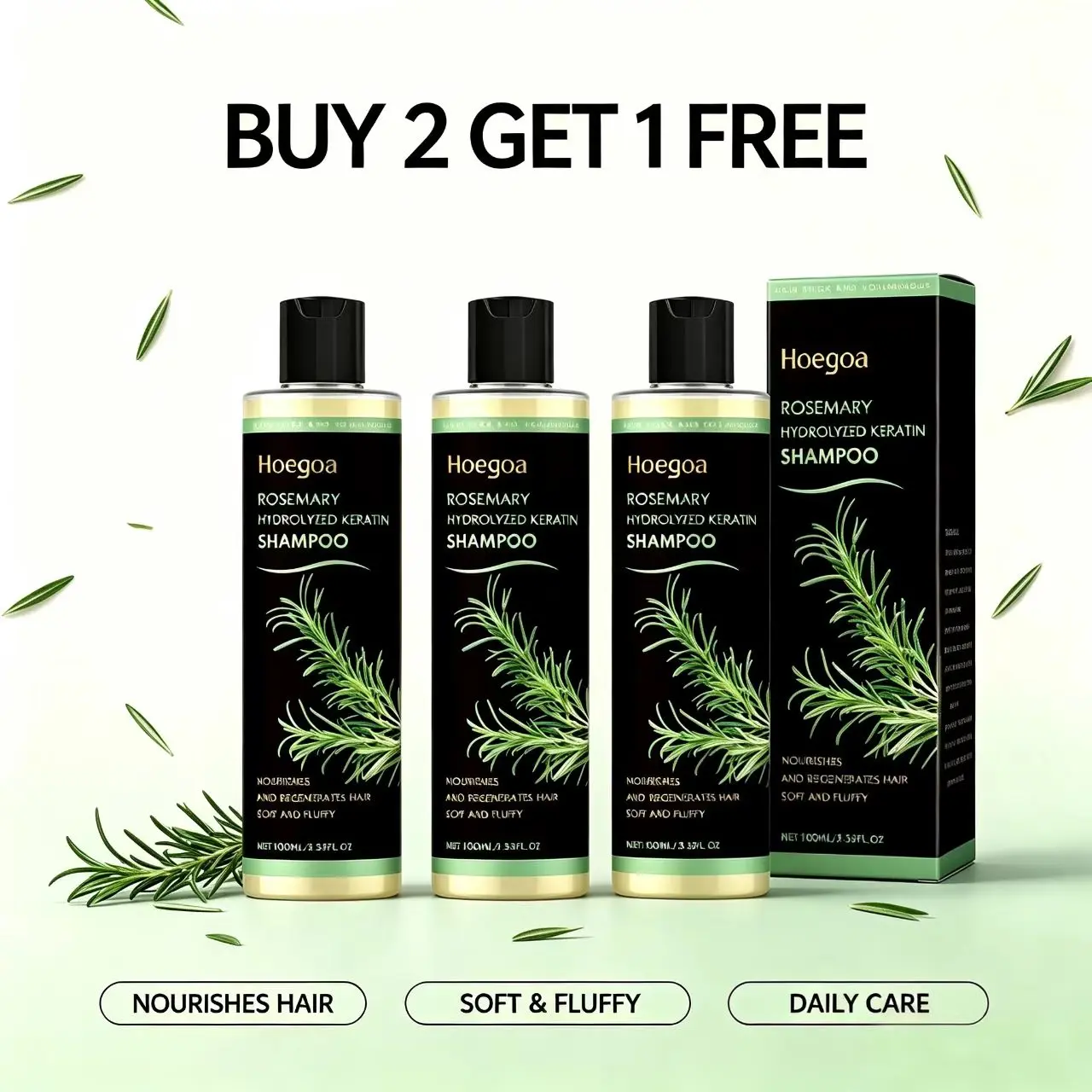 Buy 2 Get 1 Organic Rosemary Shampoo with Hydrolyzed Keratin - Promotes Hair Growth, Controls Oiliness & Dandruff, Soothes Scalp Irritation, Restores Shine, Nourishes Hair (Beauty & Personal Care Haircare Product) rosmary