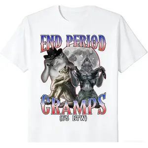 'End Period Cramps (6’5 BTW)' Funny Alpha Wolf Cringe Meme T-Shirt – Humorous Graphic Tee for Men & Women, Short Sleeve Top, Casual Streetwear, Everyday Outfit & Meme Gift