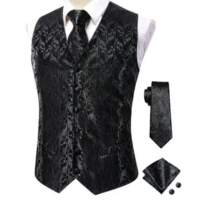 Men's Vintage Elegant Fit Sleeveless Vest Set, Formal Suit Waistcoat & Tie & Cufflinks & Hanky For Wedding Party Business Best Sellers