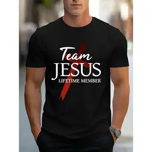 Men’s Christian Graphic T Shirt Featuring Team Jesus Faith Message, Soft Breathable Cotton Crew Neck Tee for Casual Daily Wear, Streetwear Style, Church Events and Inspirational Outfits