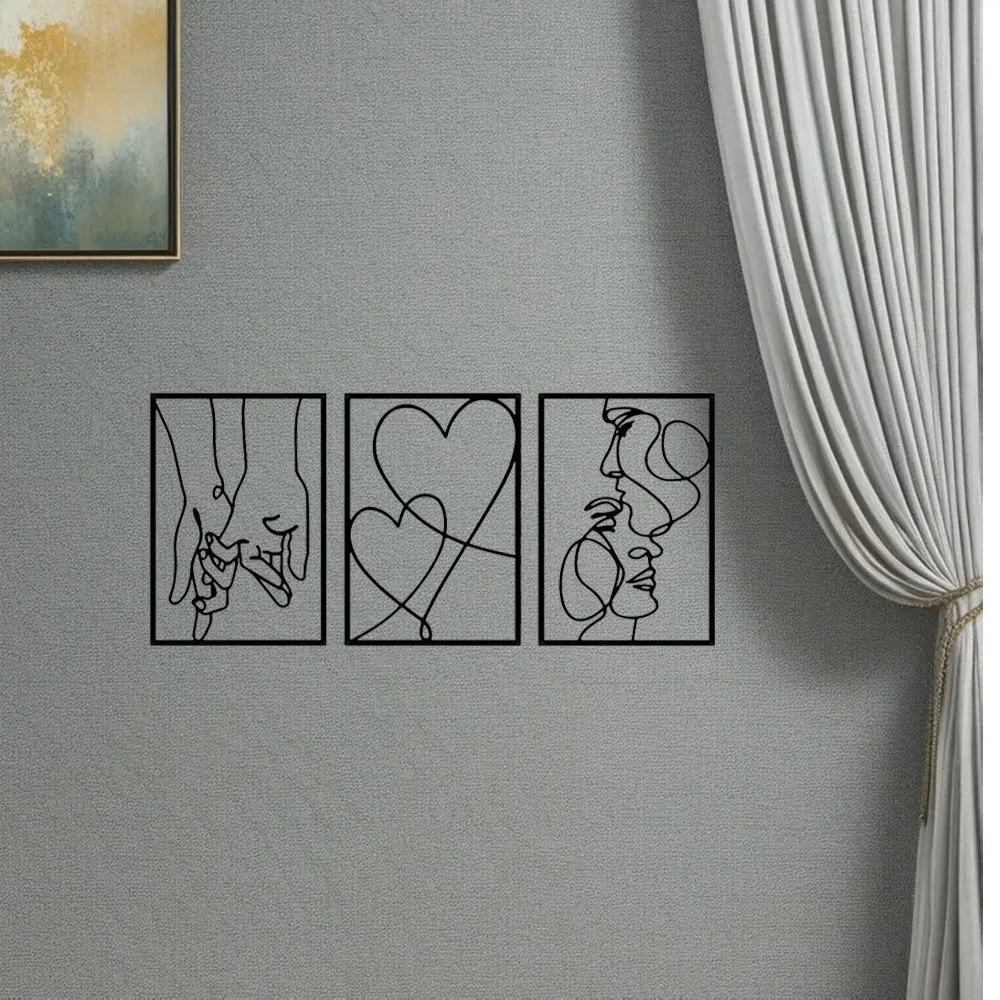 Modern Minimalist Metal Wall Art Set of 3, Stick figure of a person's outline Romantic Kiss Design for Valentine's Day, Halloween & Christmas Gifts, Home Artistic Decor Accessories, Decoration Items, Home Decor Products