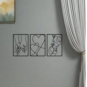 Modern Minimalist Metal Wall Art Set of 3, Stick figure of a person's outline Romantic Kiss Design for Valentine's Day, Halloween & Christmas Gifts, Home Artistic Decor Accessories, Decoration