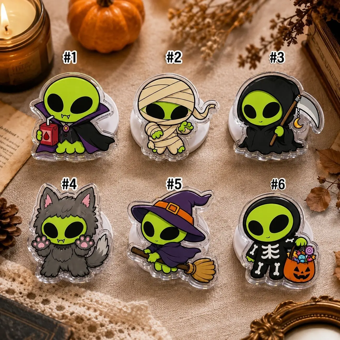 Cute Halloween Alien MagSafe Phone Grip, Kawaii Alien Phone Holder, Spooky Cartoon Magnetic Stand, Funny Halloween Phone Accessories