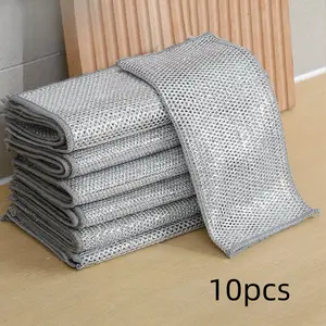 10-Piece Scratch-Free Steel Wool Dishwashing Cloth Set, Multi-Functional Metal Wire Cleaning Towels, Dish Towels Rags, Durable Kitchen & Bathroom Essentials