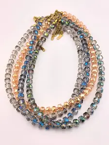 Transparent Crystal Bead Necklace, 6mm & 8mm Champagne Quartz Faceted Wheel Pendant, New Tire Cut Glass Jewelry