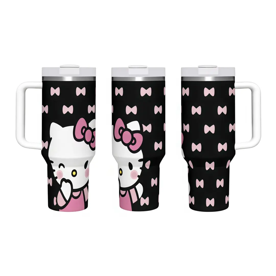 Sanrio Hello Kitty 40oz Black Insulated Cold Drink Tumbler, Portable Reusable Car Mug, Kawaii Style Cute Accessory for Lovers, 1000-2000ml Fun Touch Home Supplies Cup for Women