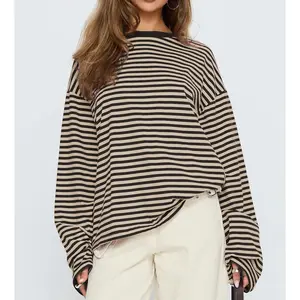 Women´s Settle Down Long Sleeve Top Pink / Brown Stripe T-shirt