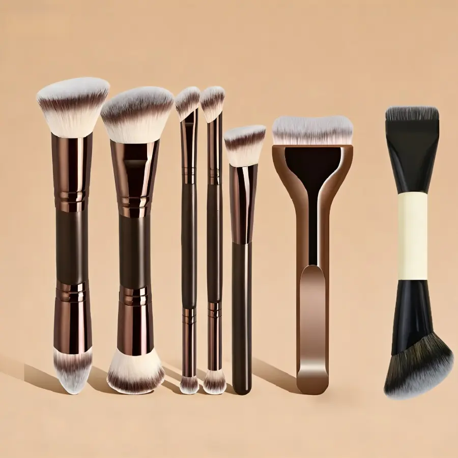 Professional Dual-Ended Makeup Brush Set (7 Pieces), Soft Synthetic Bristles, Flawless Foundation, Contouring, Highlighting, Eye Shadow Blending, Eyeshadow Brush Set, Face Makeup Brushes, Makeup Brush Kit, Cosmetic Brushes