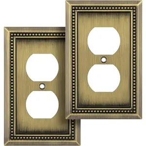 Sunken Pearls Duty Decorative Wall Switch Outlet Cover (Single Duplex, 2 Pack, Antique Brass)