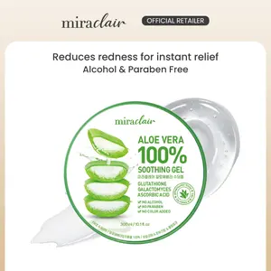miraclair Aloe Vera 100% Soothing Gel 300ml | Alcohol-Free, Paraben-Free | Made with 100% Pure Aloe Gel, Hydrating and Calming Gel for Sensitive, Irritated, or Sunburn Skin | Brightening, Anti-Dust Barrier, for Face & Body