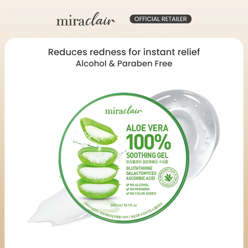 miraclair Aloe Vera 100% Soothing Gel 300ml | Alcohol-Free, Paraben-Free |  Made with 100%