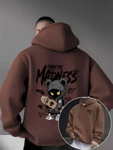 Men's Casual Hooded Sweatshirt with Kangaroo Pocket, Creative Pattern Print, Micro-Elastic Knit Fabric, 100% Polyester Fiber, Perfect Gift, Artwork Sweatshirt