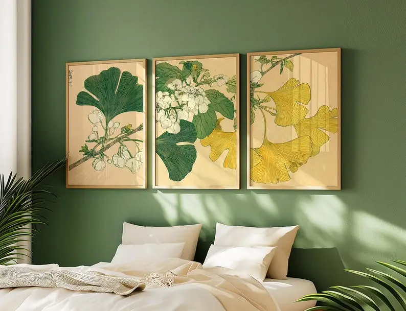Ginkgo Botanical Poster, Set Of 3 Japanese Woodblock Print
