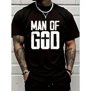 Man Of God Bold Cross Graphic Tee Unisex Streetwear Short Sleeve Crewneck Shirt Casual Soft Cotton Top For Church Worship Faith Gift