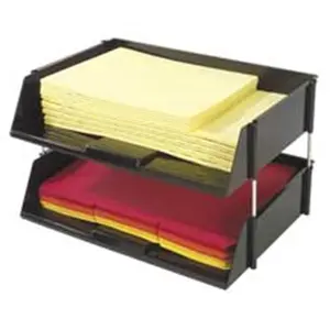 212 MAIN Side Loading Plastic Tray, 16.50in x 11.19in x 3.50in, Black, Letter Storage, 2 Trays for Office Desk Organization, Two Trays