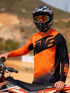 Motorcycle Off-Road Long Sleeve Shirt, Sporty Fitted Design, Random Print Pattern, Moderate Fabric Thickness, All Seasons Wear, Athletic Sports Clothing